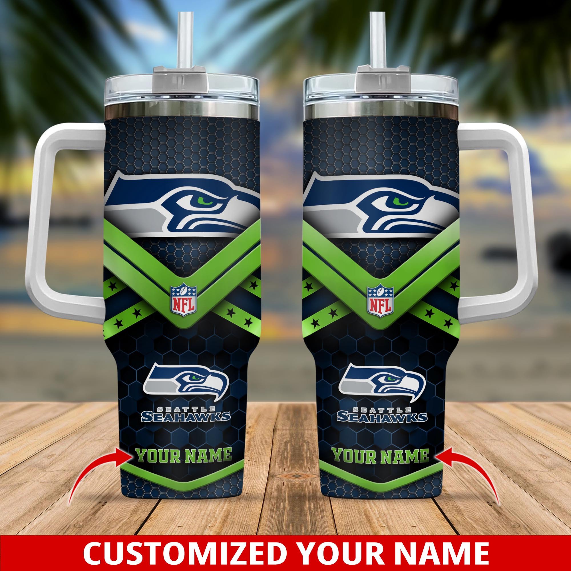 Seattle Seahawks NFL Custom Stanley Quencher 40oz Stainless Steel Tumbler With Handle