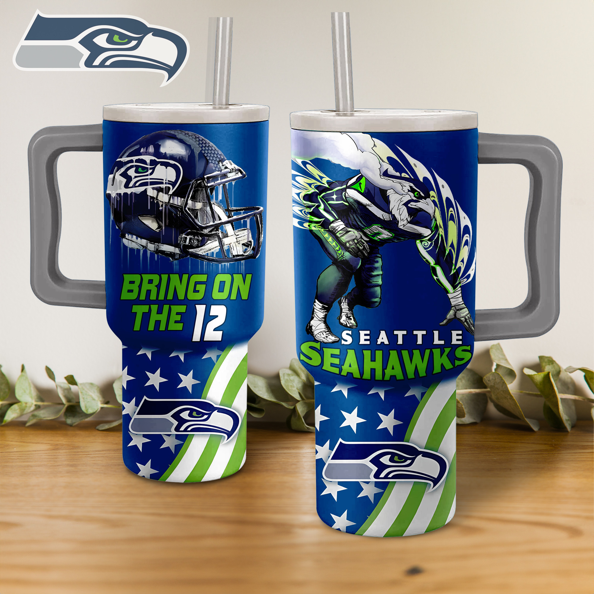 Seattle Seahawks NFL Custom Stanley Quencher 40oz Stainless Steel Tumbler With Handle