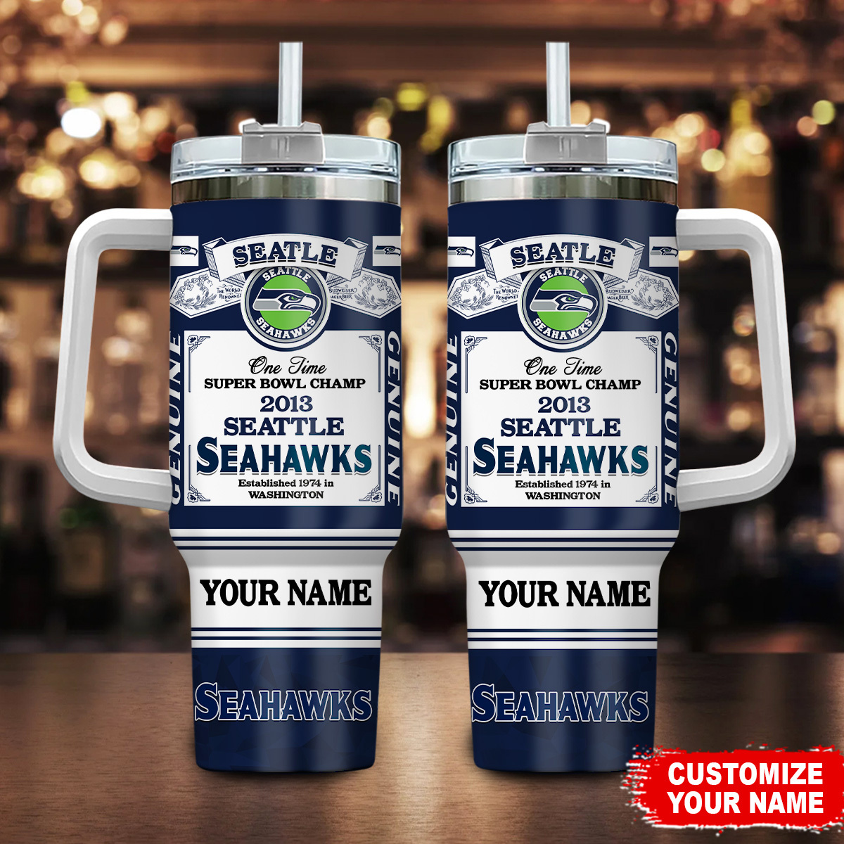 Seattle Seahawks NFL Custom Stanley Quencher 40oz Stainless Steel Tumbler With Handle