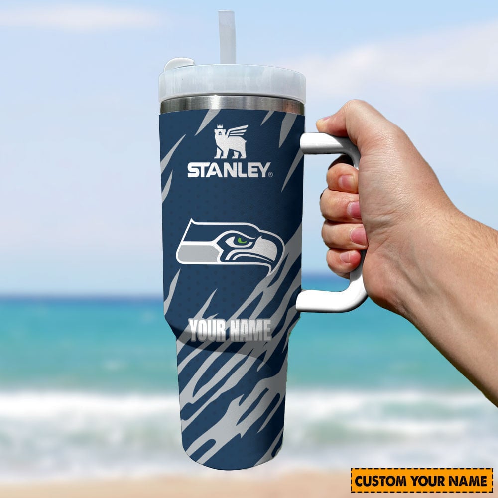 Seattle Seahawks NFL Custom Stanley Quencher 40oz Stainless Steel Tumbler With Handle