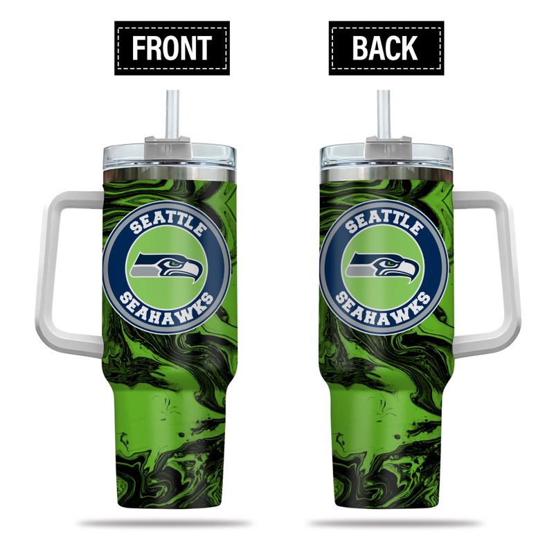 Seattle Seahawks NFL Custom Stanley Quencher 40oz Stainless Steel Tumbler With Handle