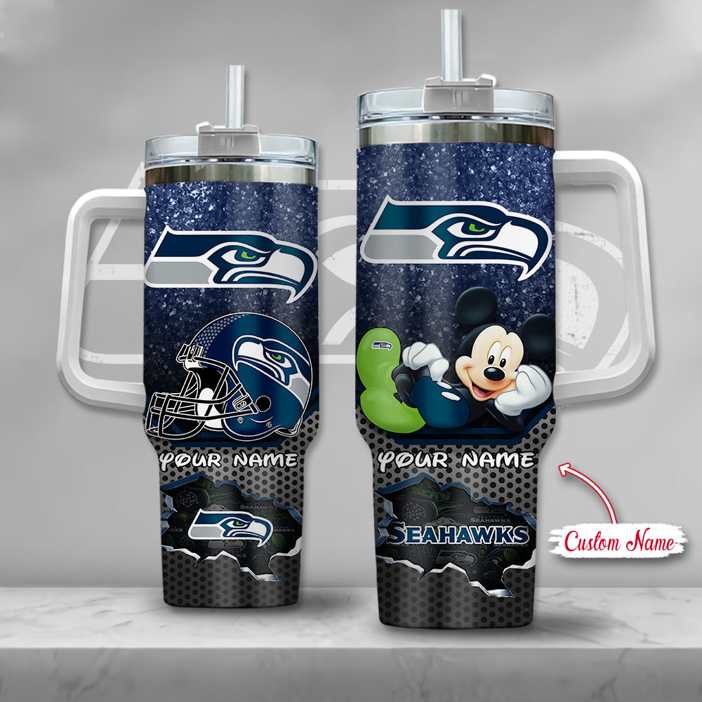 Seattle Seahawks NFL Custom Stanley Quencher 40oz Stainless Steel Tumbler With Handle