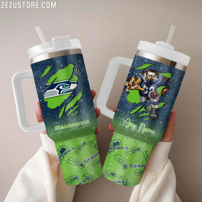 Seattle Seahawks NFL Custom Stanley Quencher 40oz Stainless Steel Tumbler With Handle