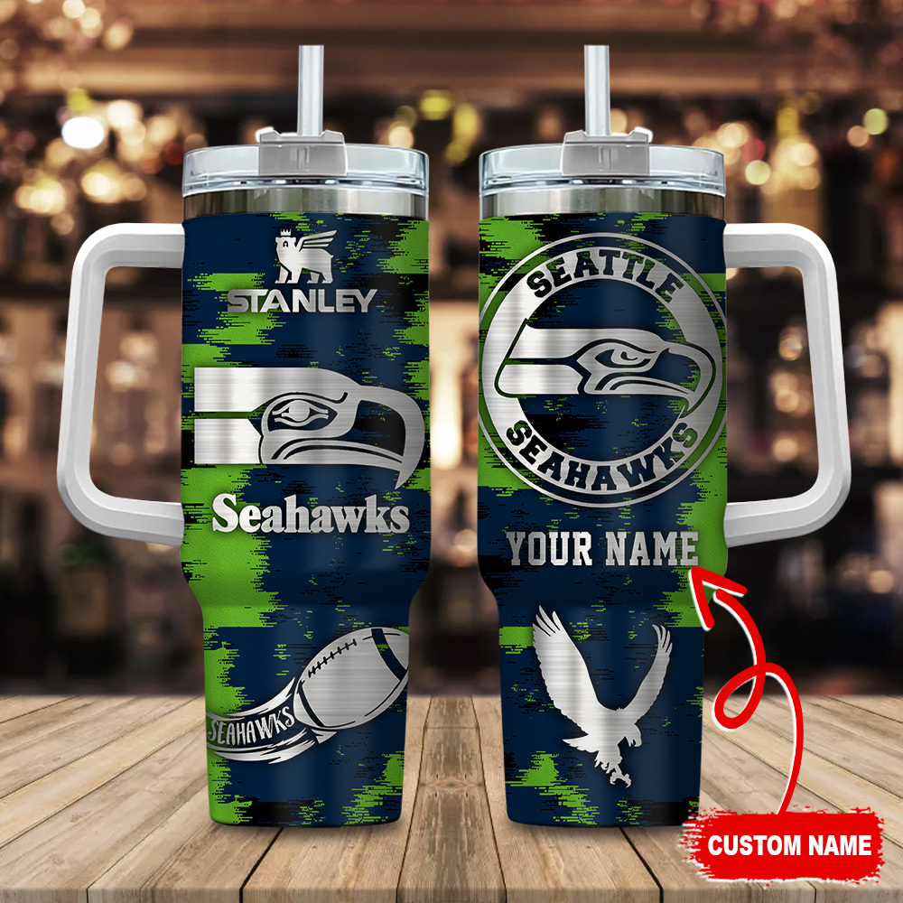 Seattle Seahawks NFL Custom Stanley Quencher 40oz Stainless Steel Tumbler With Handle