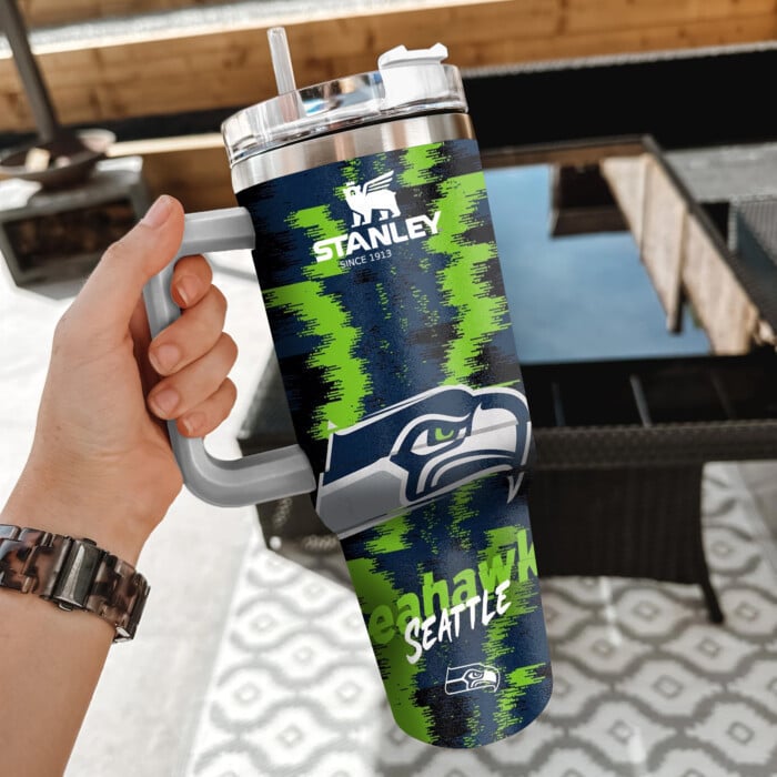 Seattle Seahawks NFL Custom Stanley Quencher 40oz Stainless Steel Tumbler With Handle