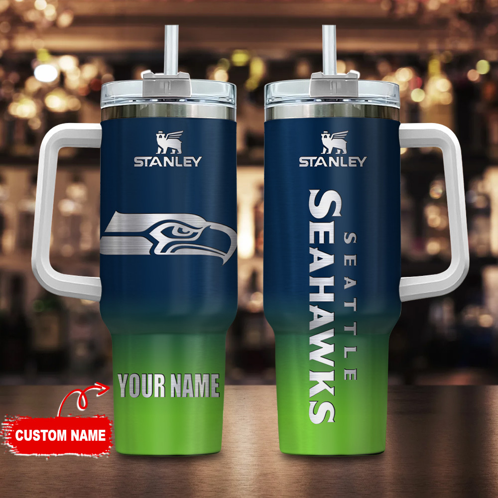 Seattle Seahawks NFL Custom Stanley Quencher 40oz Stainless Steel Tumbler With Handle