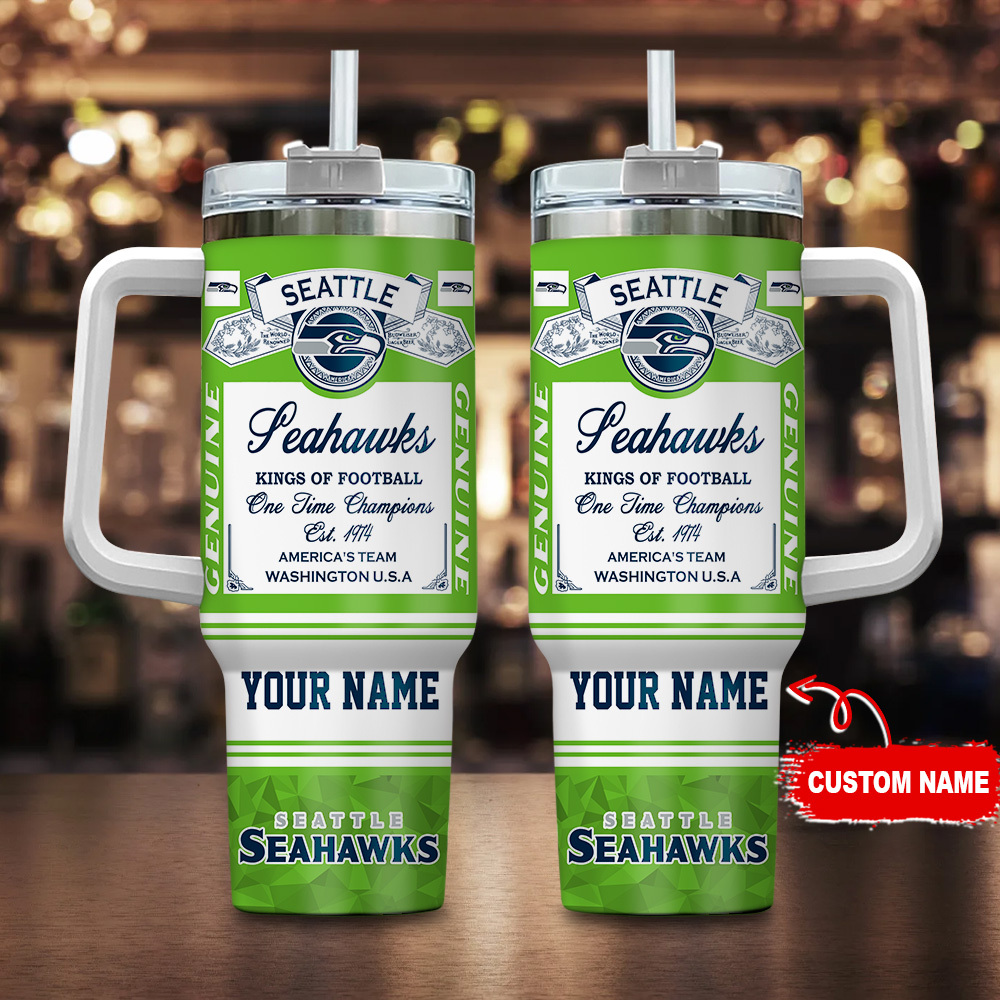 Seattle Seahawks NFL Custom Stanley Quencher 40oz Stainless Steel Tumbler With Handle