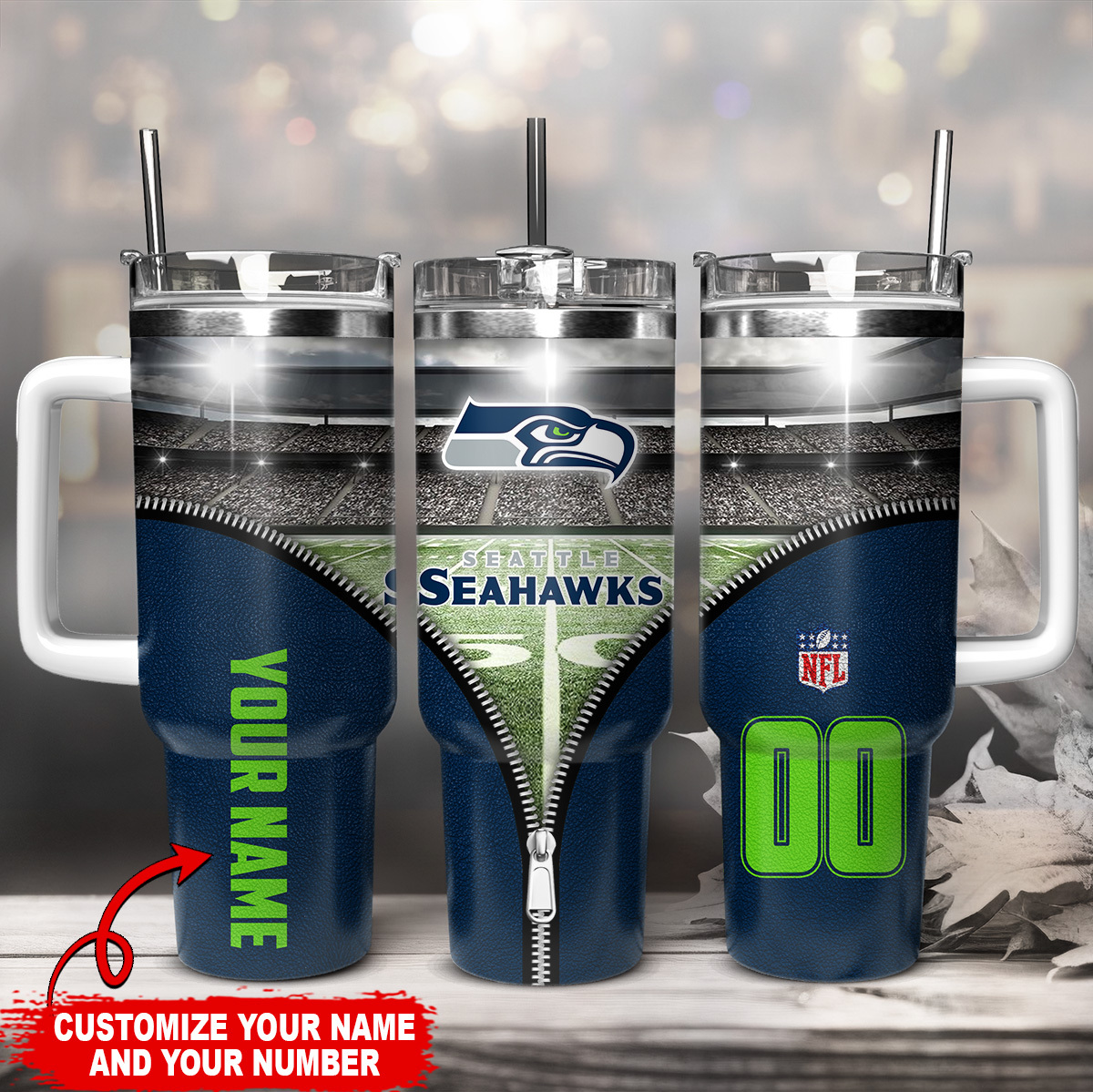 Seattle Seahawks NFL Custom Stanley Quencher 40oz Stainless Steel Tumbler With Handle
