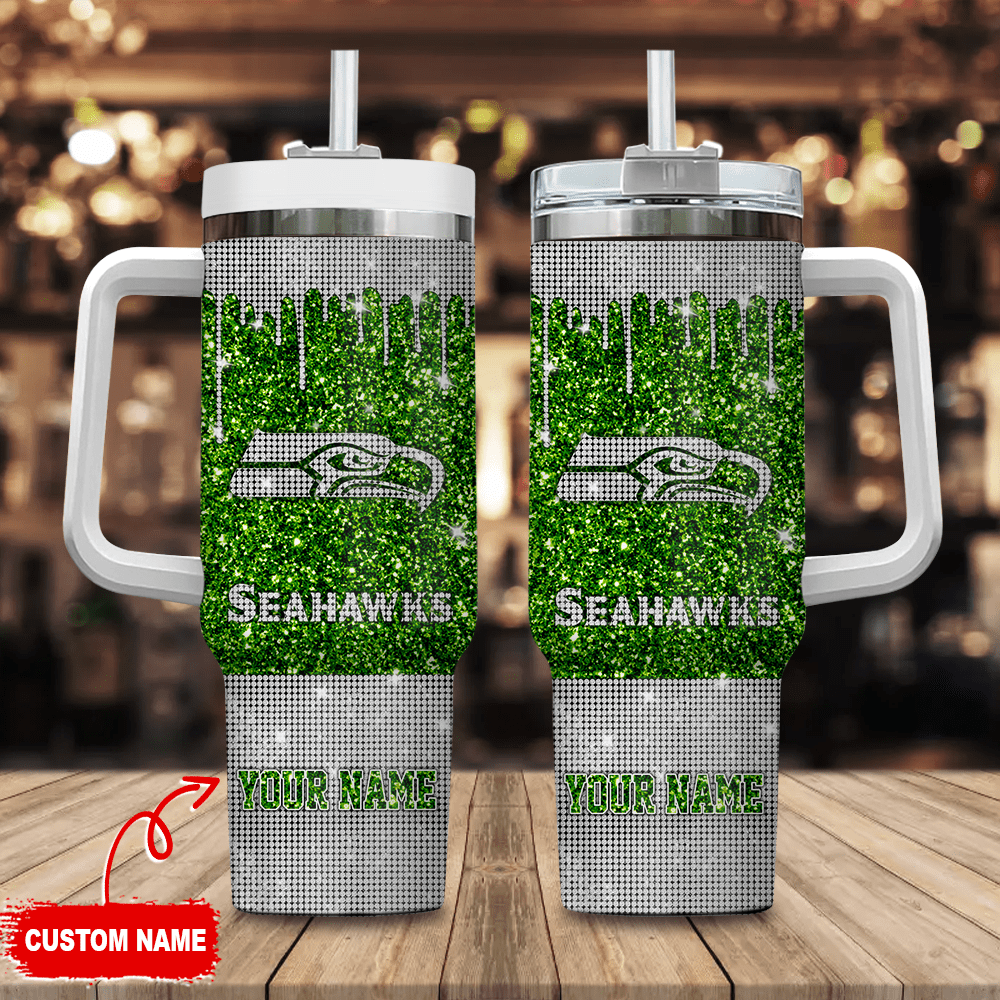 Seattle Seahawks NFL Custom Stanley Quencher 40oz Stainless Steel Tumbler With Handle