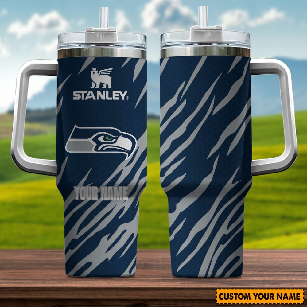 Seattle Seahawks NFL Custom Stanley Quencher 40oz Stainless Steel Tumbler With Handle