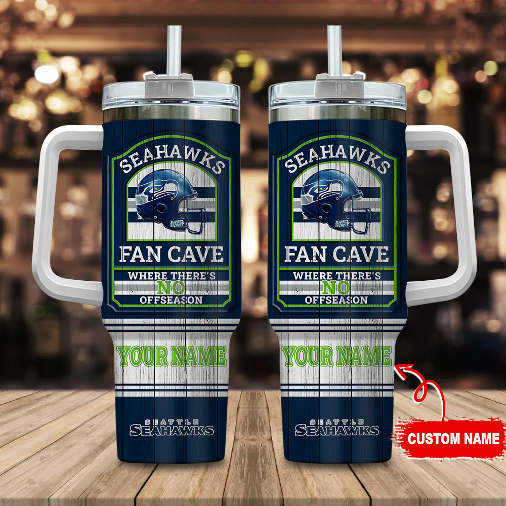 Seattle Seahawks NFL Fan Cave Custom Stanley Quencher 40oz Stainless Steel Tumbler With Handle