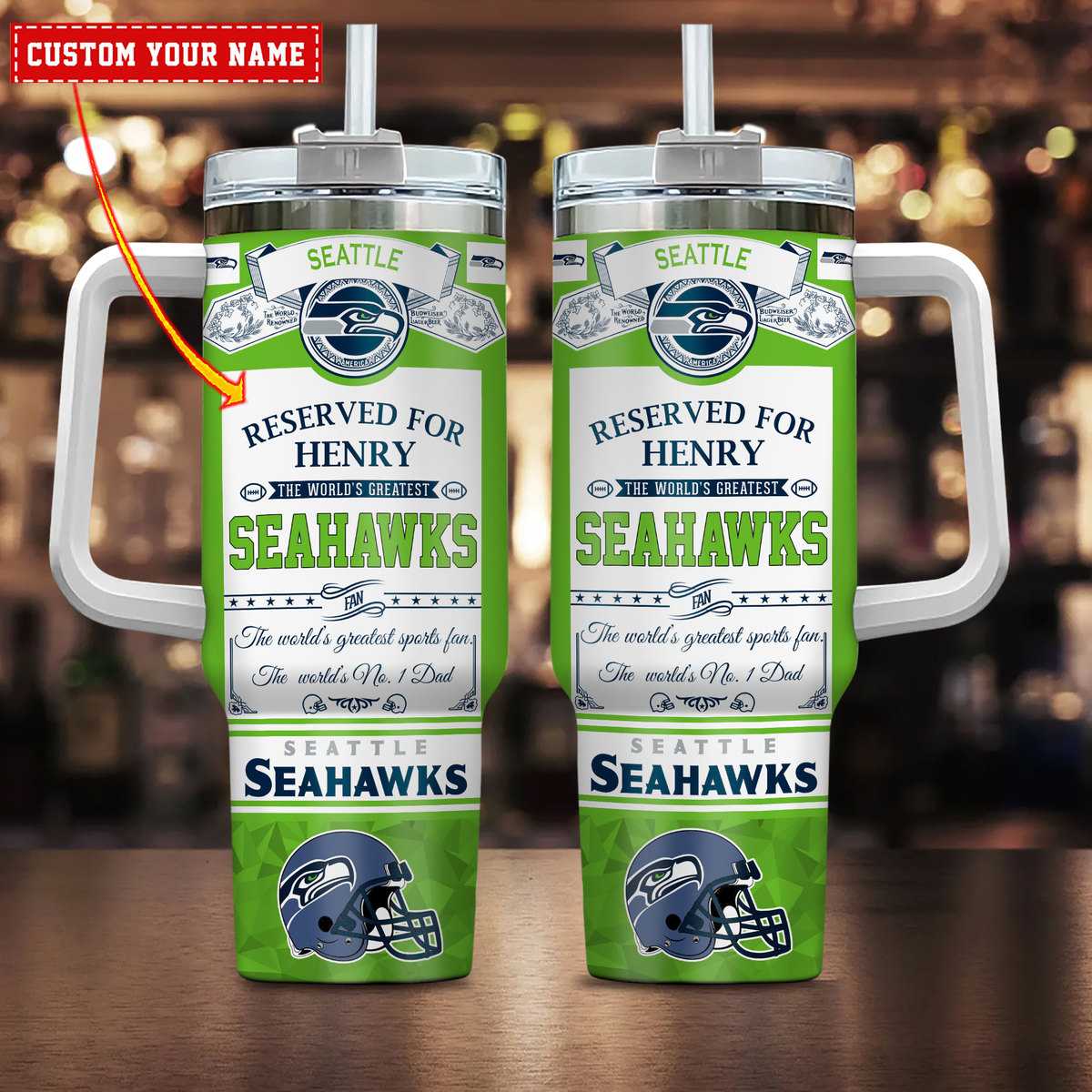 Seattle Seahawks NFL Father's Day Custom Stanley Quencher 40oz Stainless Steel Tumbler With Handle