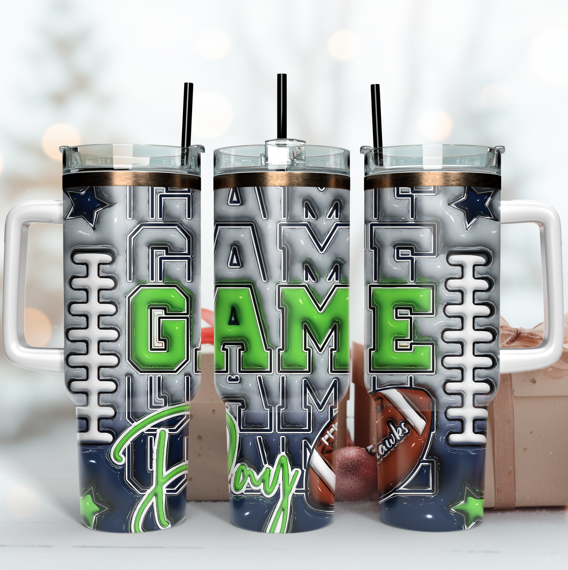 Seattle Seahawks NFL Game Day Custom Stanley Quencher 40oz Stainless Steel Tumbler With Handle