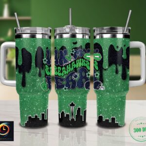 Seattle Seahawks NFL Glitter Custom Stanley Quencher 40oz Stainless Steel Tumbler With Handle