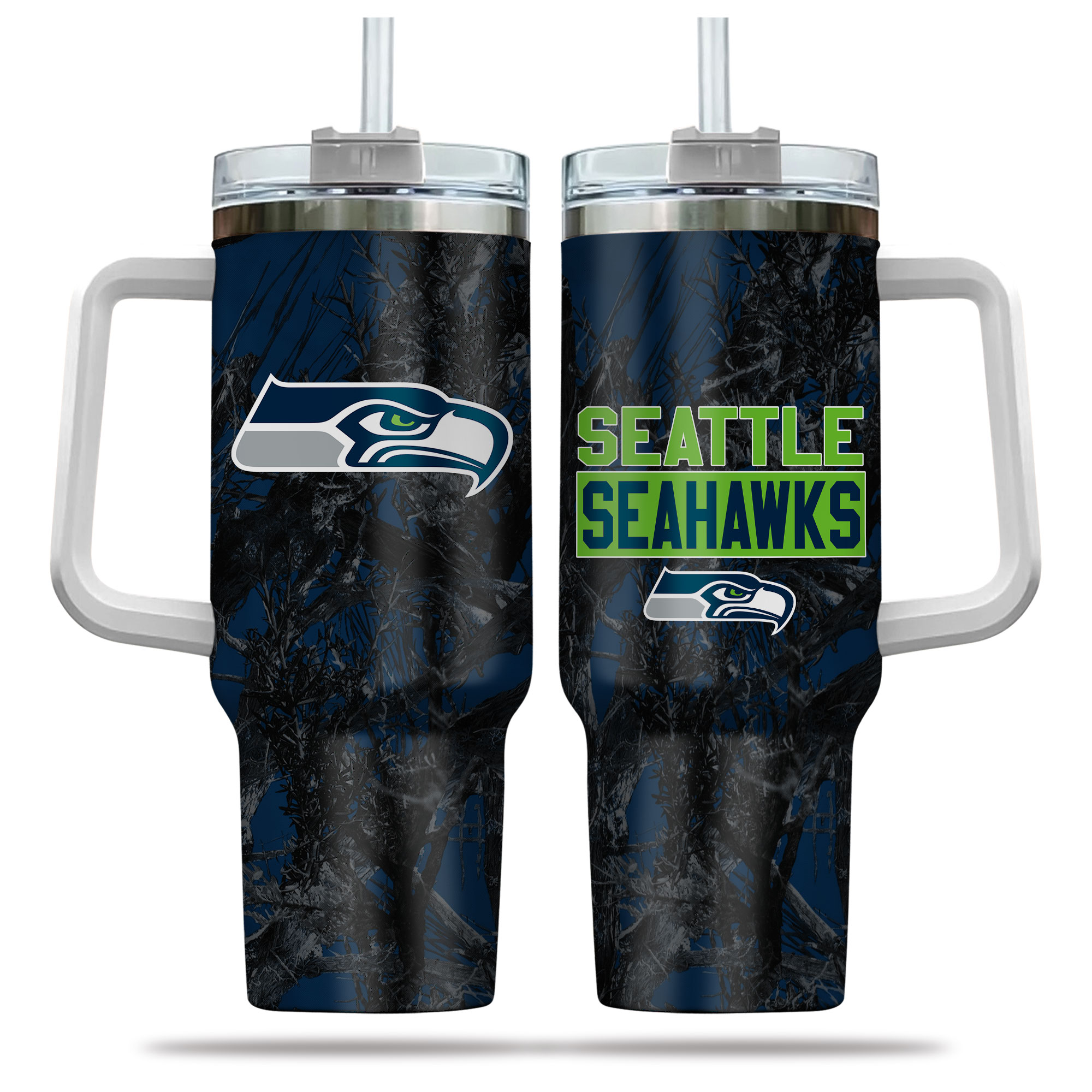 Seattle Seahawks NFL Hunting Custom Stanley Quencher 40oz Stainless Steel Tumbler With Handle