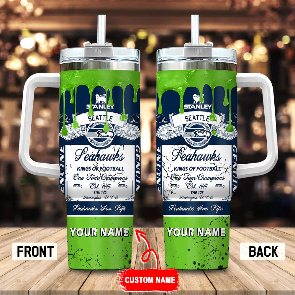 Seattle Seahawks NFL Kings Of Football Custom Stanley Quencher 40oz Stainless Steel Tumbler With Handle