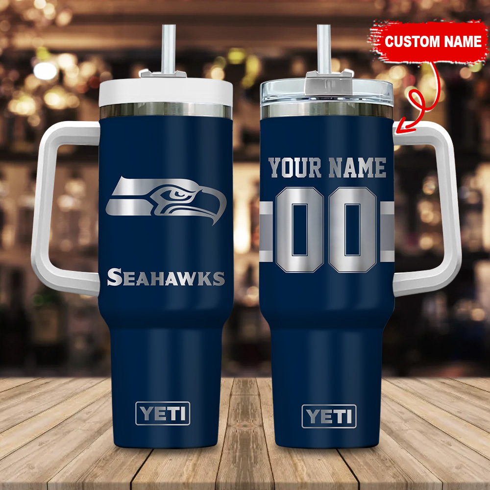 Seattle Seahawks NFL Laser Engraved Effect Custom Stanley Quencher 40oz Stainless Steel Tumbler With Handle