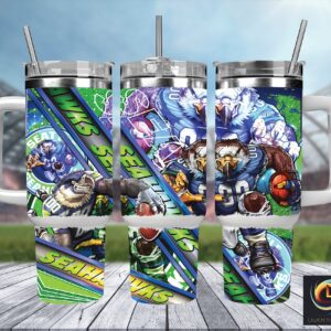 Seattle Seahawks NFL Mascot Custom Stanley Quencher 40oz Stainless Steel Tumbler With Handle