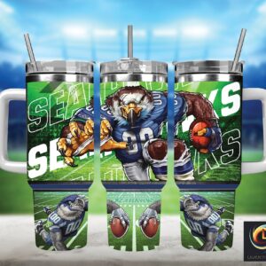 Seattle Seahawks NFL Mascot Custom Stanley Quencher 40oz Stainless Steel Tumbler With Handle