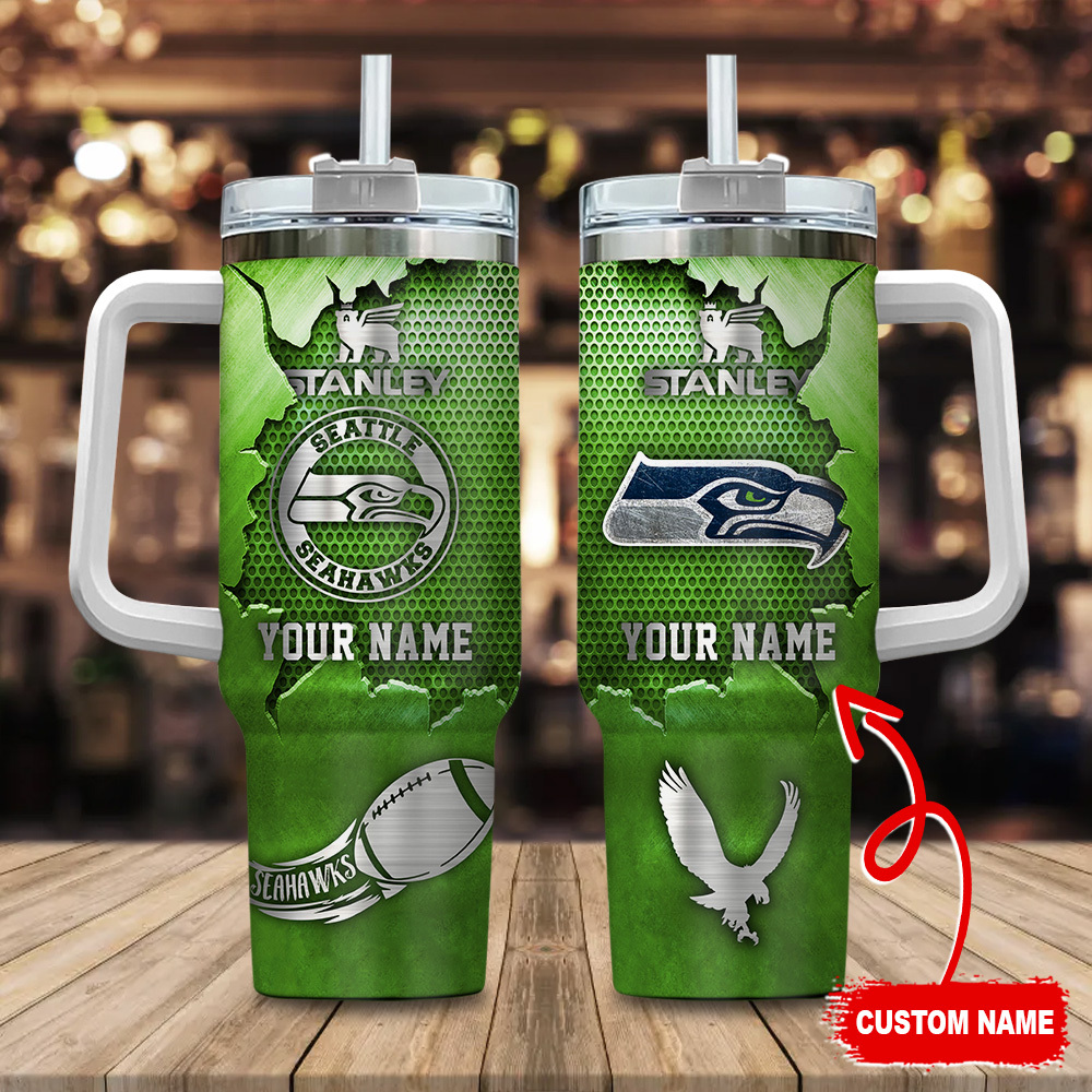 Seattle Seahawks NFL Metal Style Custom Stanley Quencher 40oz Stainless Steel Tumbler With Handle
