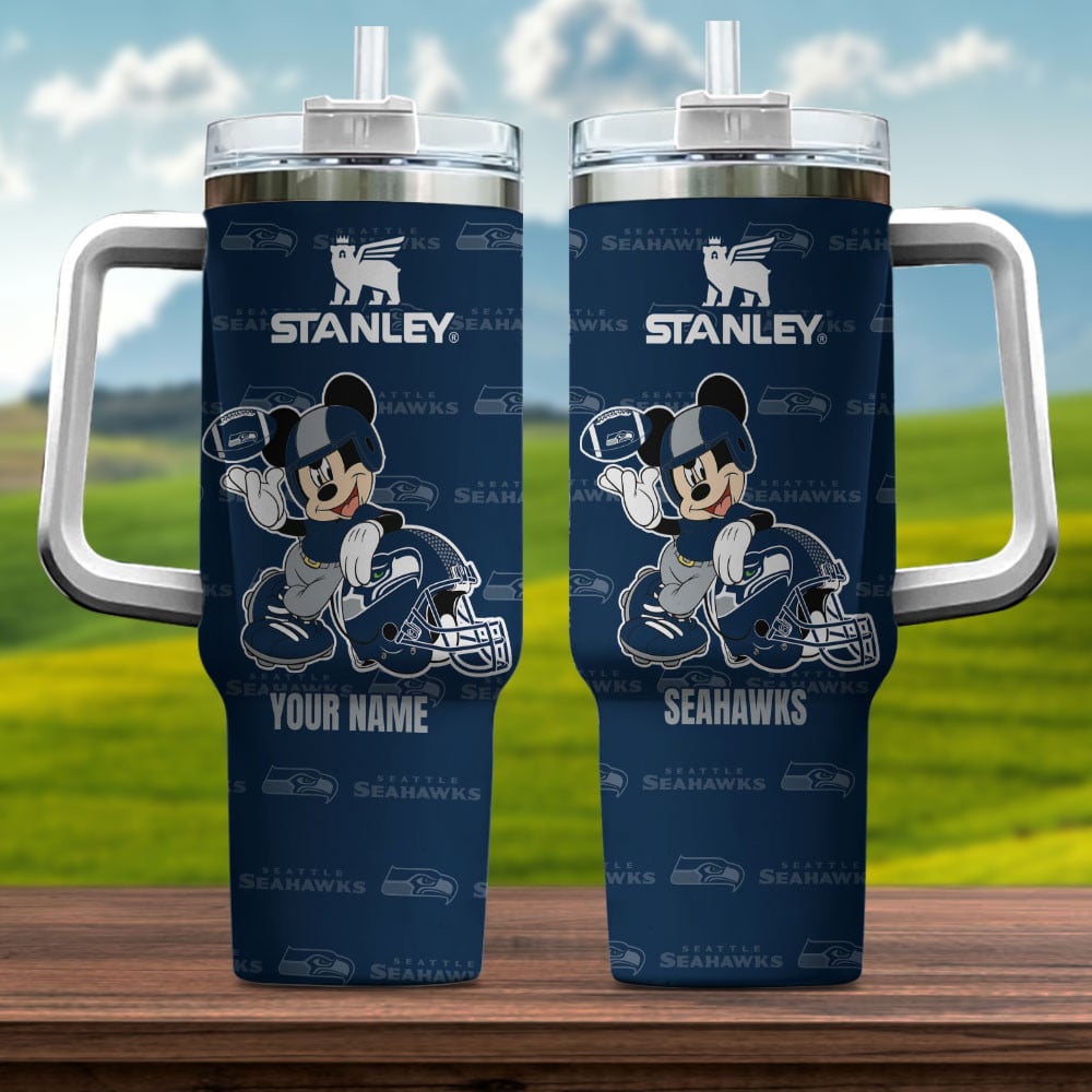Seattle Seahawks NFL Mickey Mouse Custom Stanley Quencher 40oz Stainless Steel Tumbler With Handle