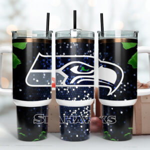 Seattle Seahawks NFL Stained Glass Effect Custom Stanley Quencher 40oz Stainless Steel Tumbler With Handle