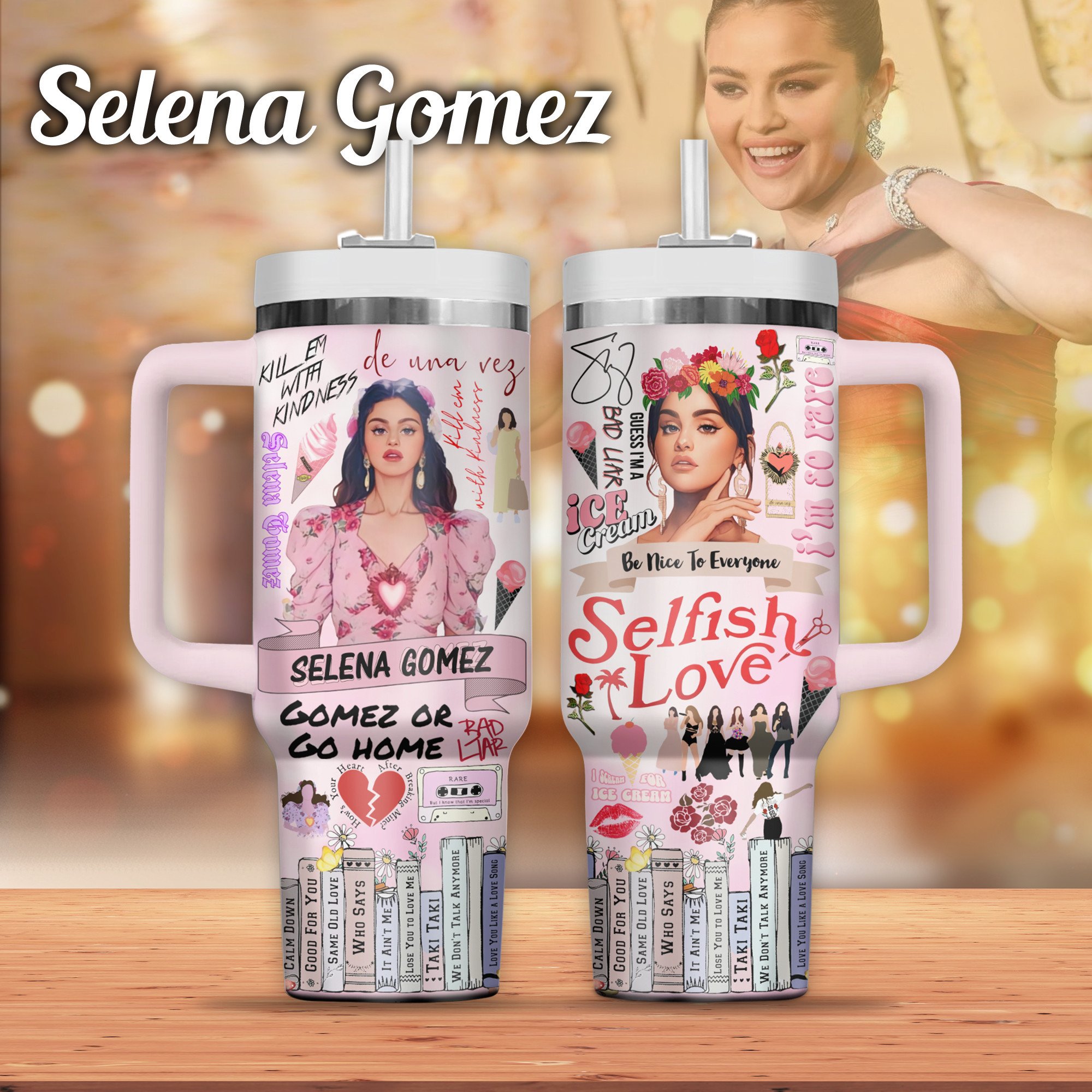 Selena Gomez Music Custom Stanley Quencher 40oz Stainless Steel Tumbler With Handle