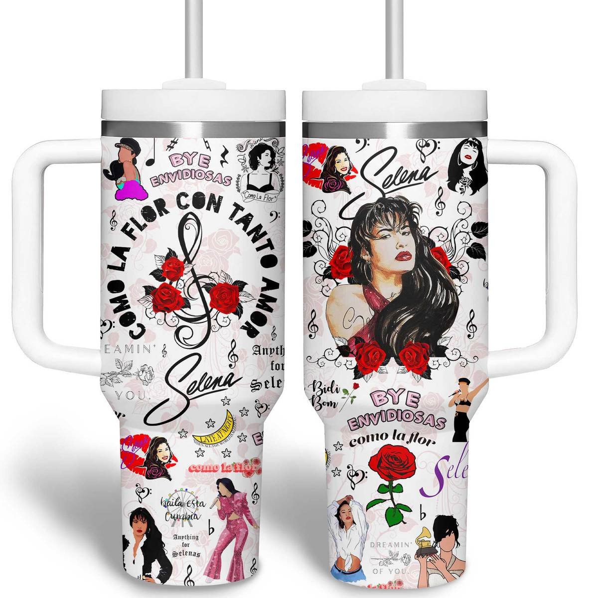 Selena Music Custom Stanley Quencher 40oz Stainless Steel Tumbler With Handle