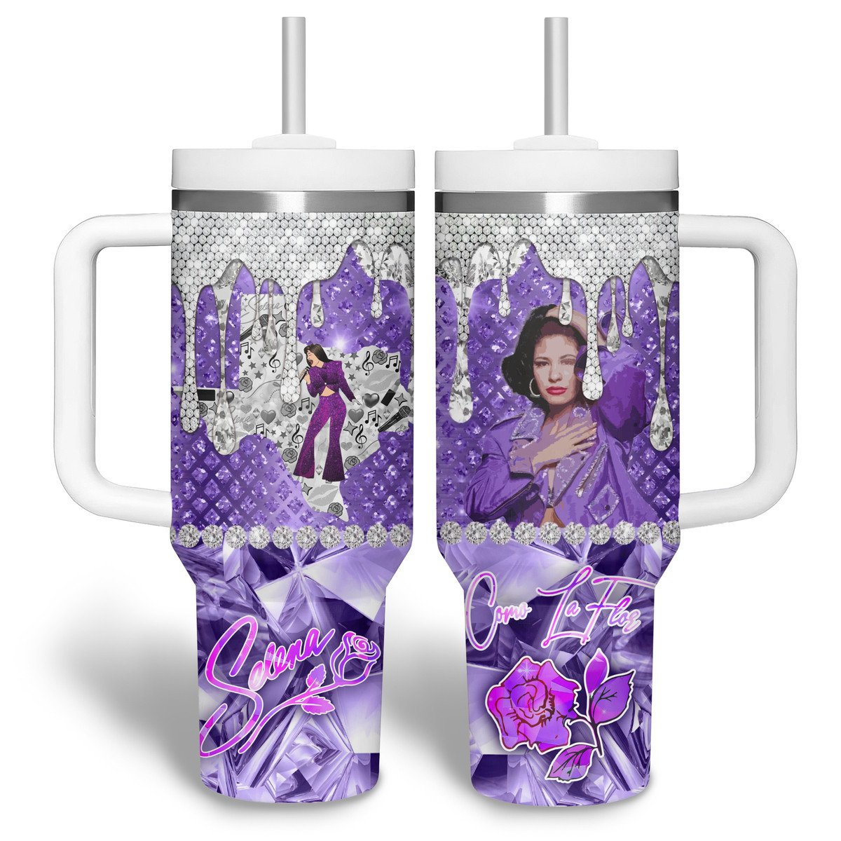 Selena Music Custom Stanley Quencher 40oz Stainless Steel Tumbler With Handle