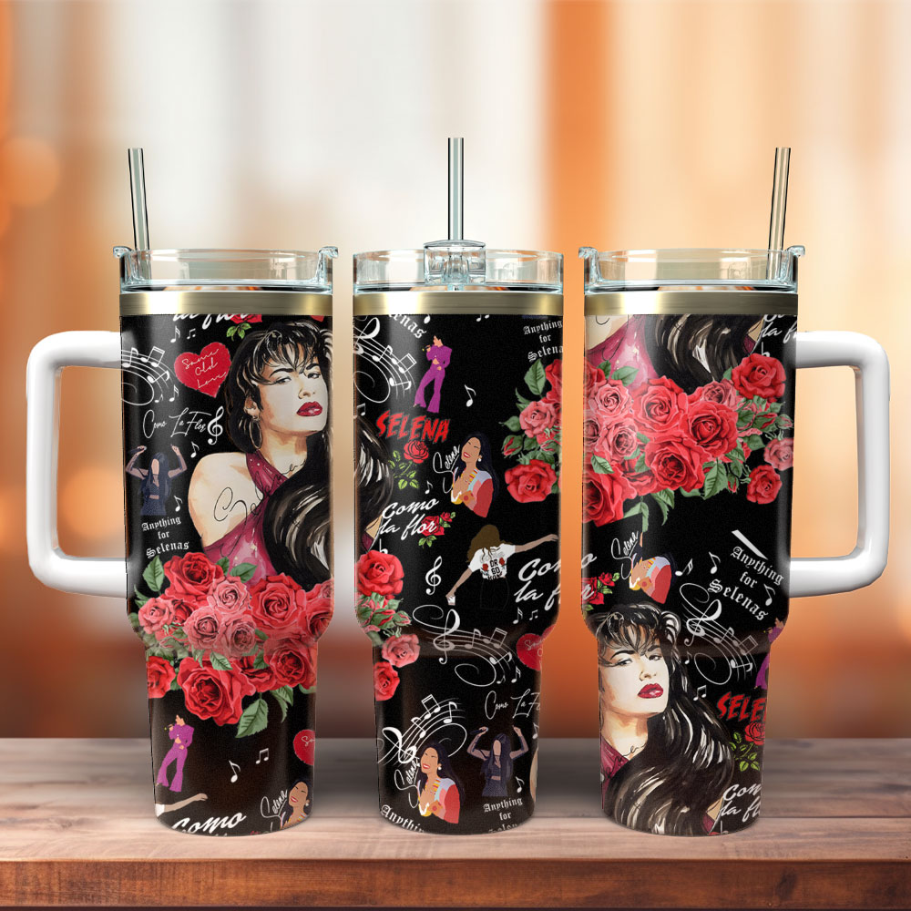 Selena Singer Music Custom Stanley Quencher 40oz Stainless Steel Tumbler With Handle
