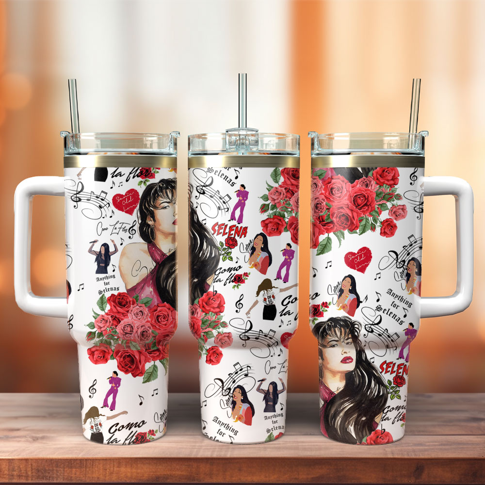 Selena Singer Music Custom Stanley Quencher 40oz Stainless Steel Tumbler With Handle