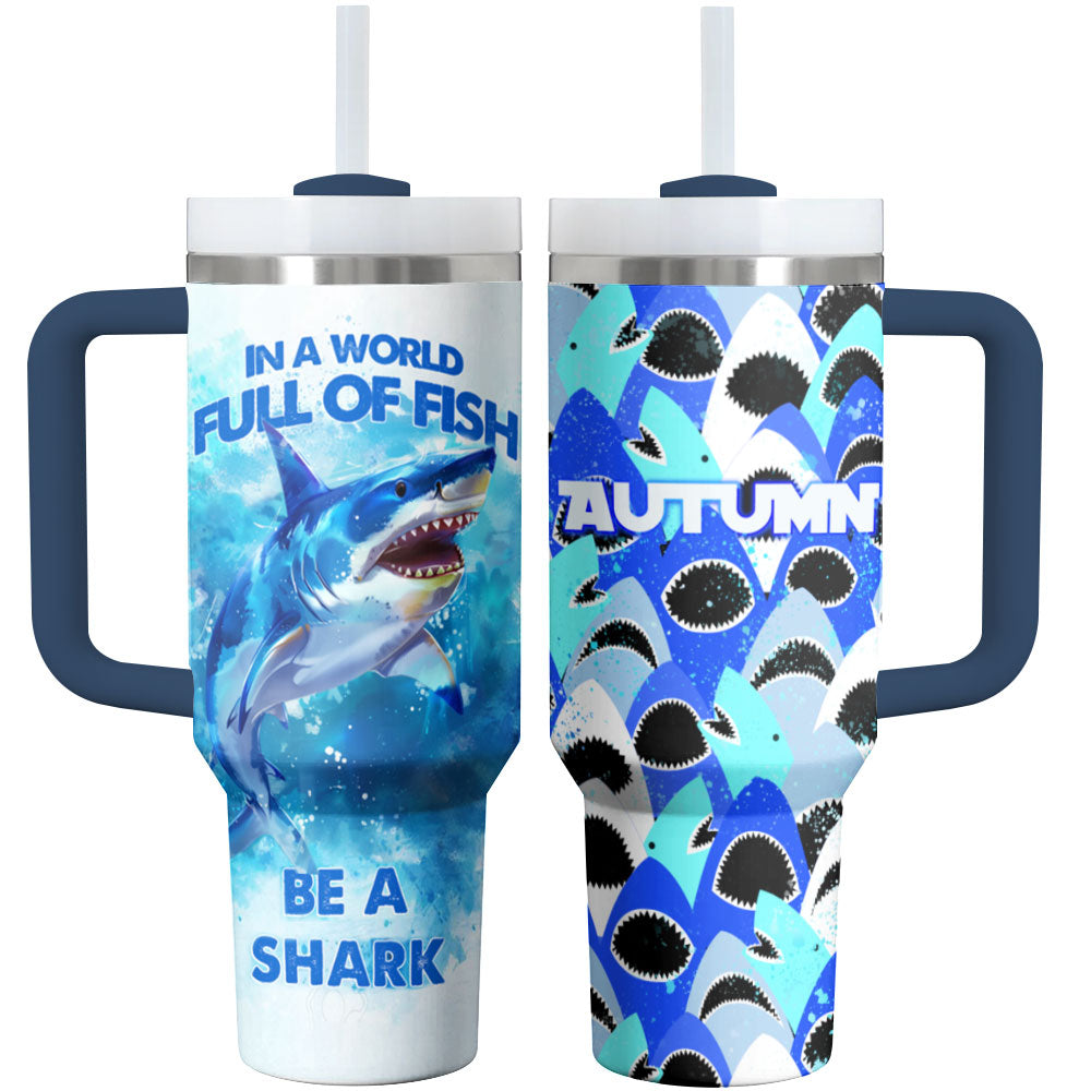 Shark Custom Stanley Quencher 40oz Stainless Steel Tumbler With Handle