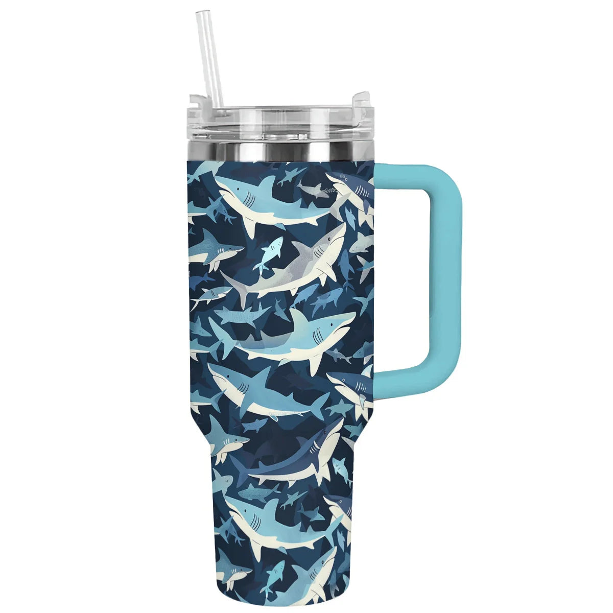 Shark Custom Stanley Quencher 40oz Stainless Steel Tumbler With Handle