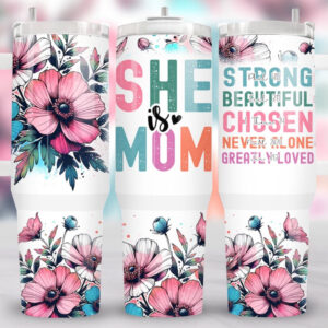She Is Mom Custom Stanley Quencher 40oz Stainless Steel Tumbler With Handle