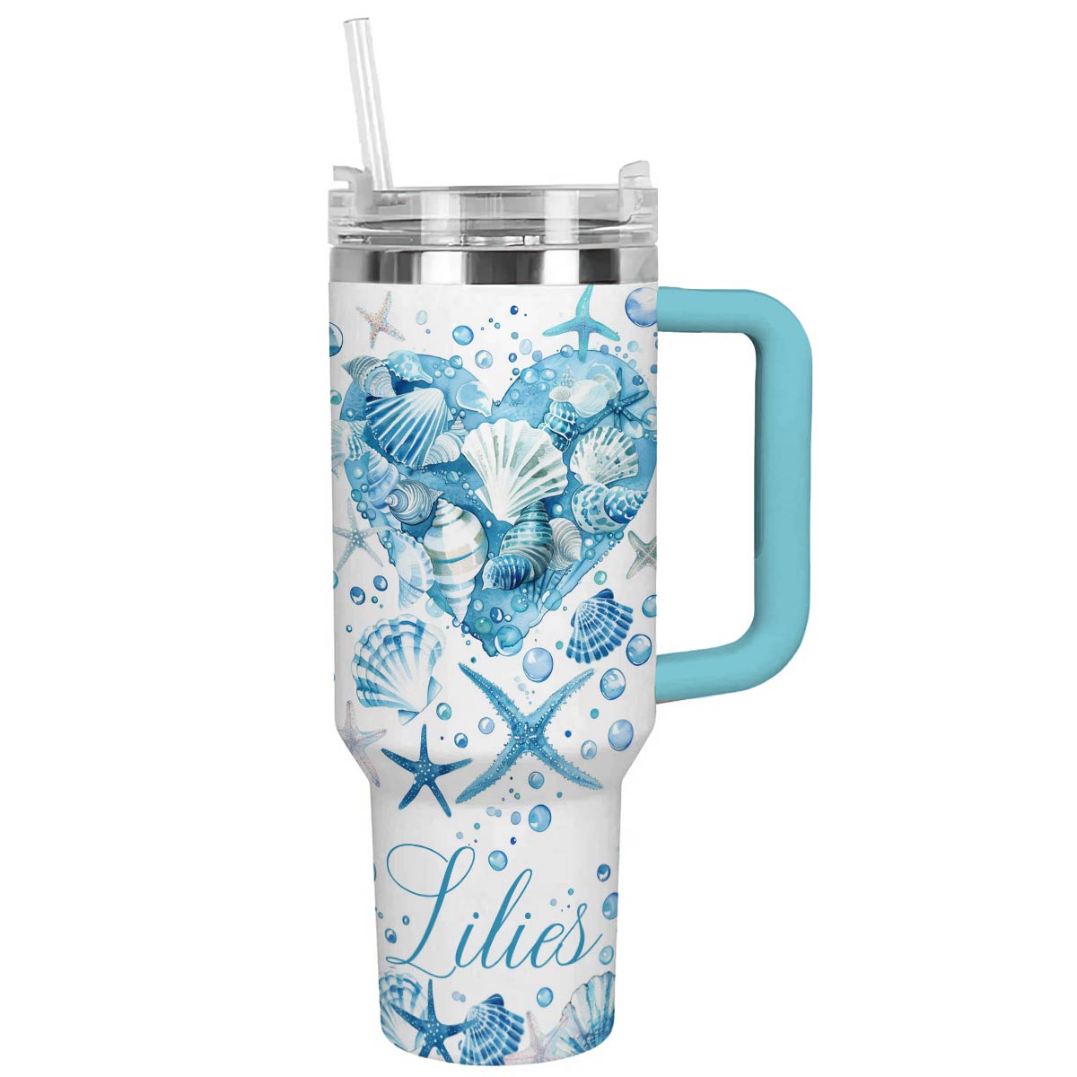 Shell Heart Custom Stanley Quencher 40oz Stainless Steel Tumbler With Handle