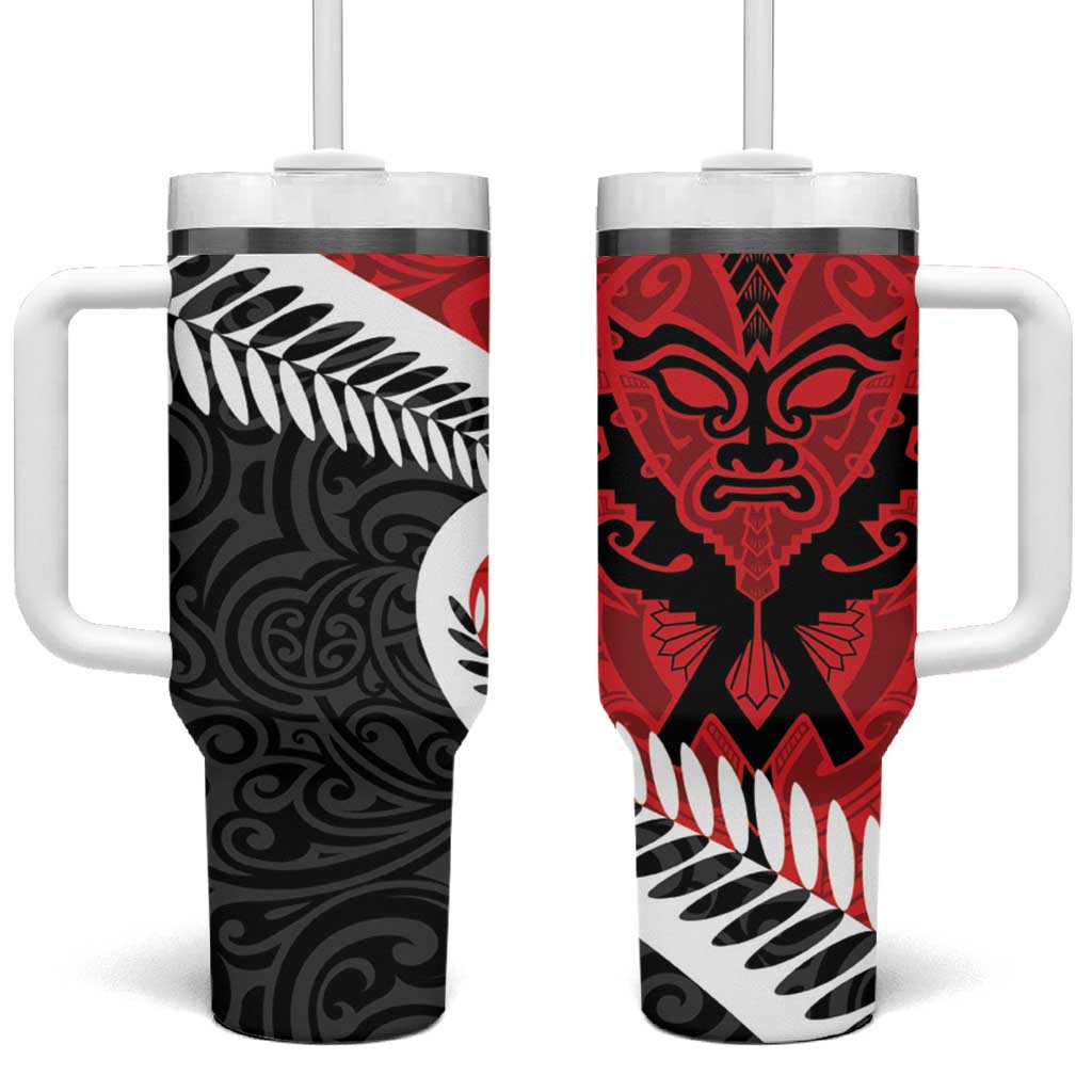 Silver Fern Koru Swirls with Maori Ta Moko Custom Stanley Quencher 40oz Stainless Steel Tumbler With Handle