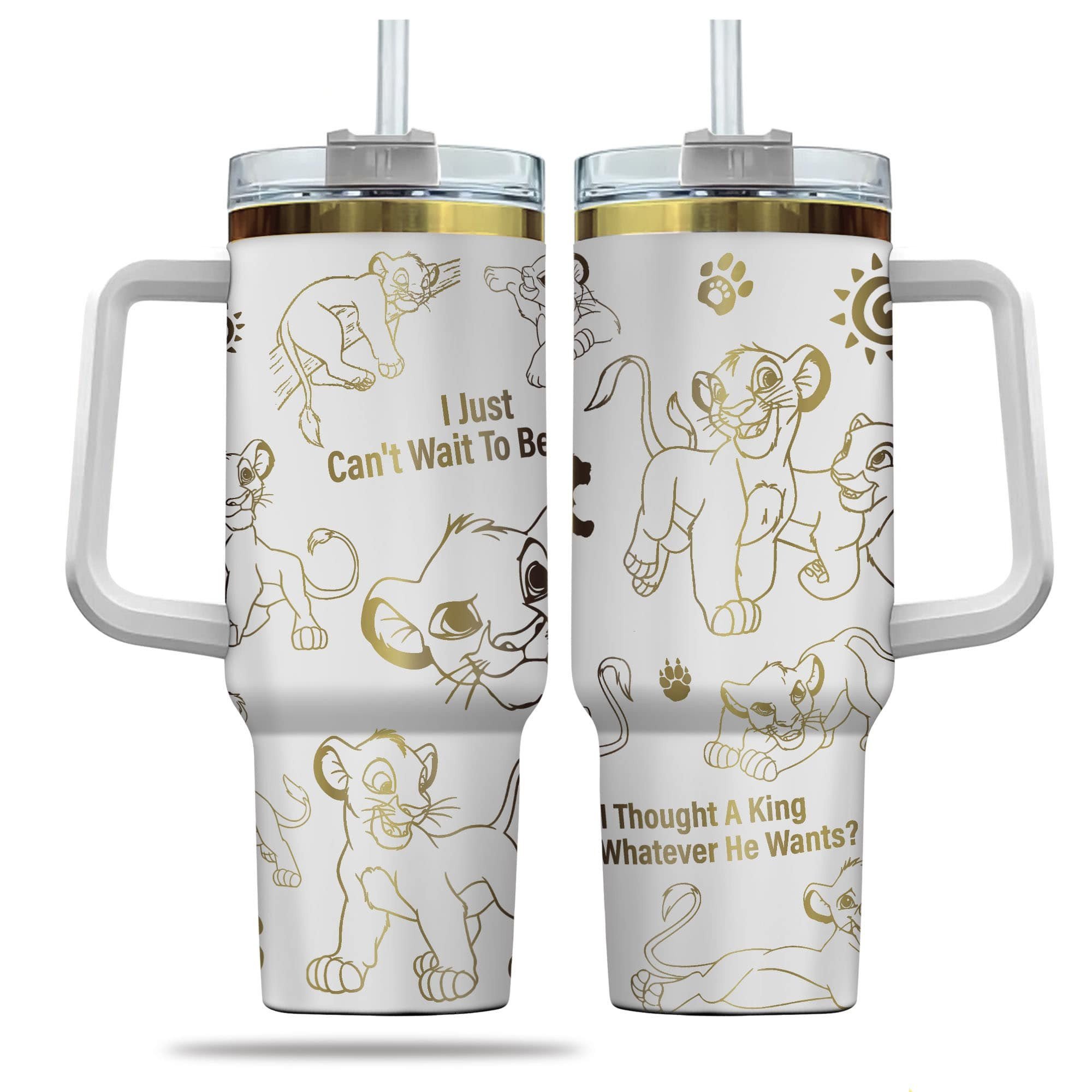 Simba Cartoon Custom Stanley Quencher 40oz Stainless Steel Tumbler With Handle