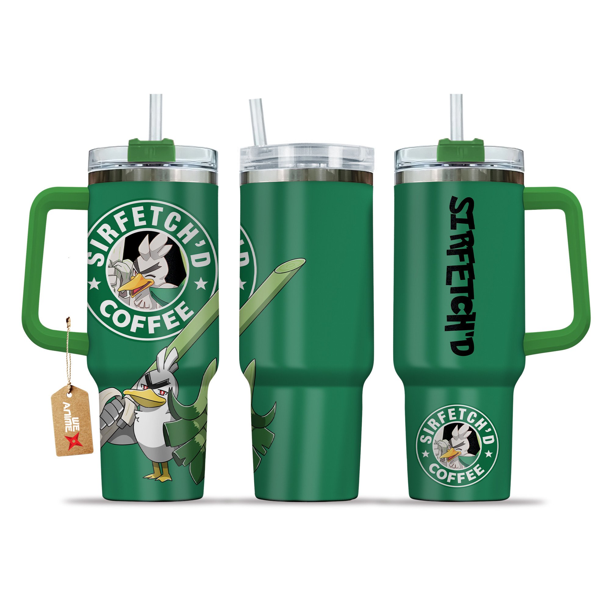 Sirfetch'd Coffee Pokemon Anime Custom Stanley Quencher 40oz Stainless Steel Tumbler With Handle