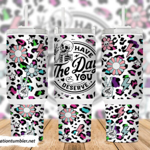 Skeleton Leopard Print Custom Stanley Quencher 40oz Stainless Steel Tumbler With Handle