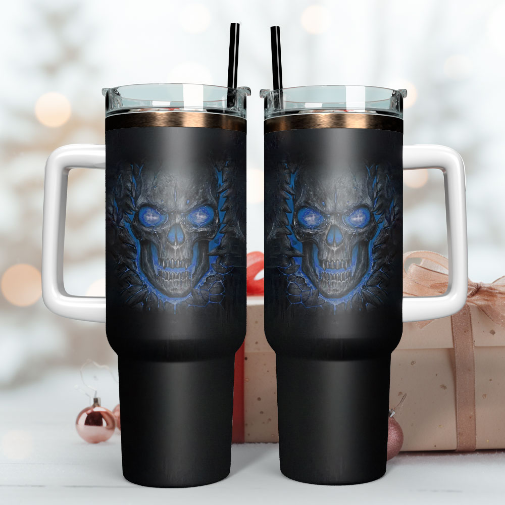 Skull Art Custom Stanley Quencher 40oz Stainless Steel Tumbler With Handle