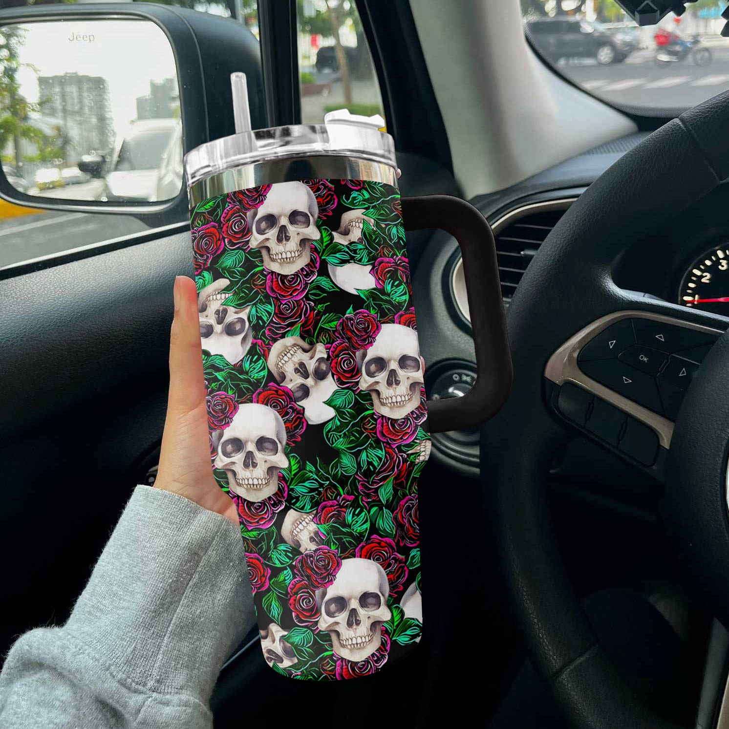 Skull Custom Stanley Quencher 40oz Stainless Steel Tumbler With Handle