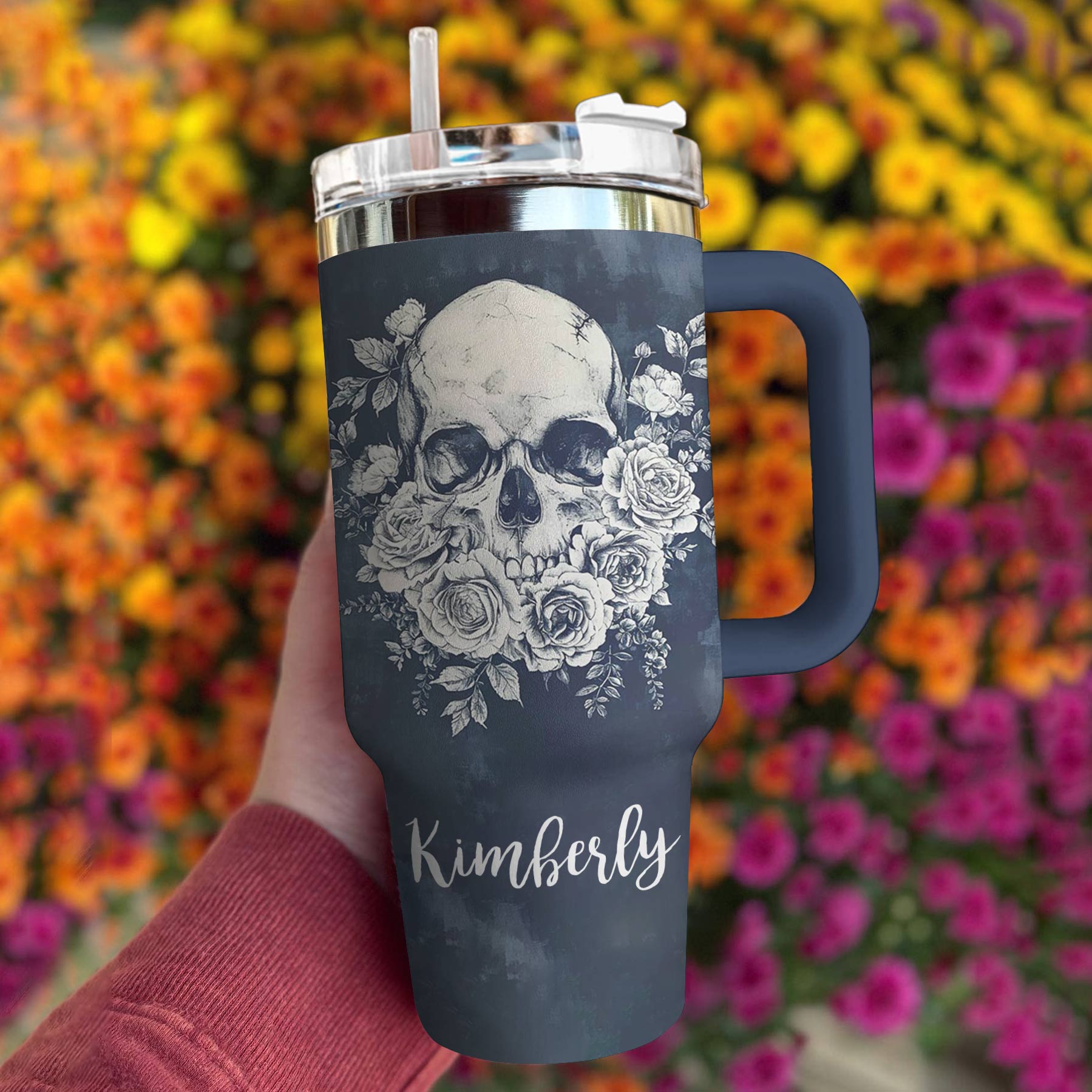 Skull Faith Love Custom Stanley Quencher 40oz Stainless Steel Tumbler With Handle