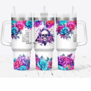 Skull Flower Custom Stanley Quencher 40oz Stainless Steel Tumbler With Handle