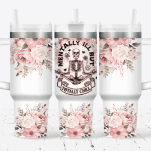 Skull Flower Custom Stanley Quencher 40oz Stainless Steel Tumbler With Handle