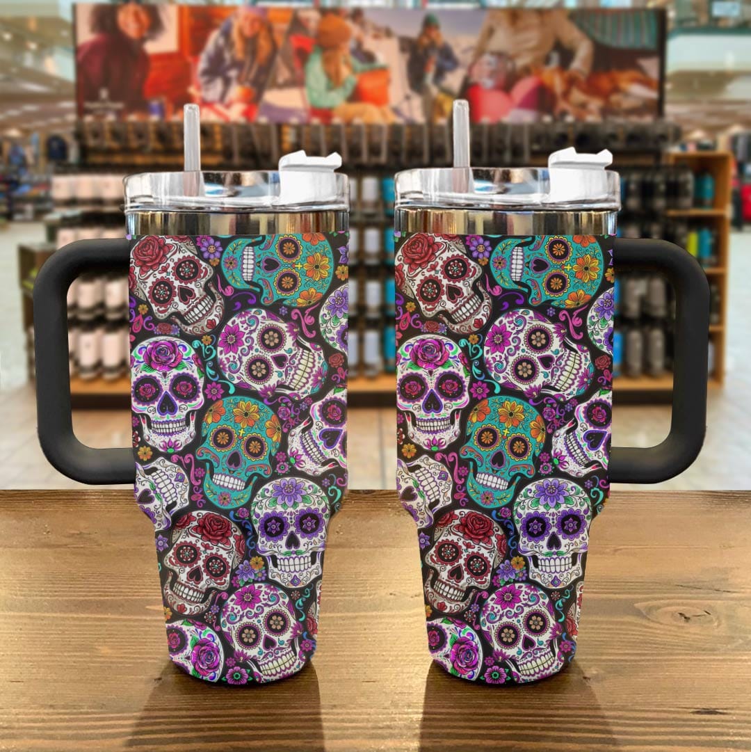 Skull Madala Custom Stanley Quencher 40oz Stainless Steel Tumbler With Handle