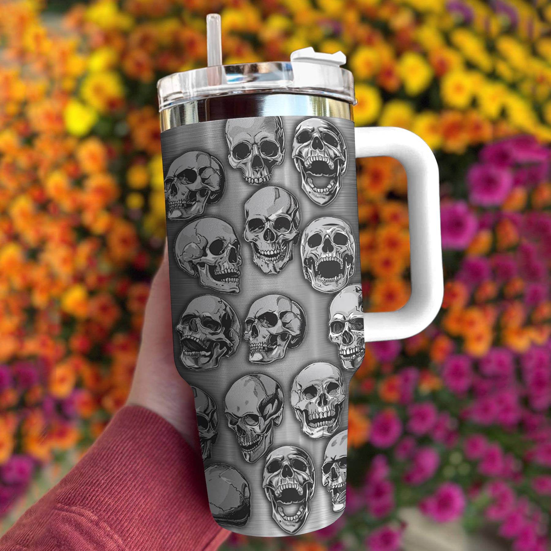 Skull Simple Custom Stanley Quencher 40oz Stainless Steel Tumbler With Handle