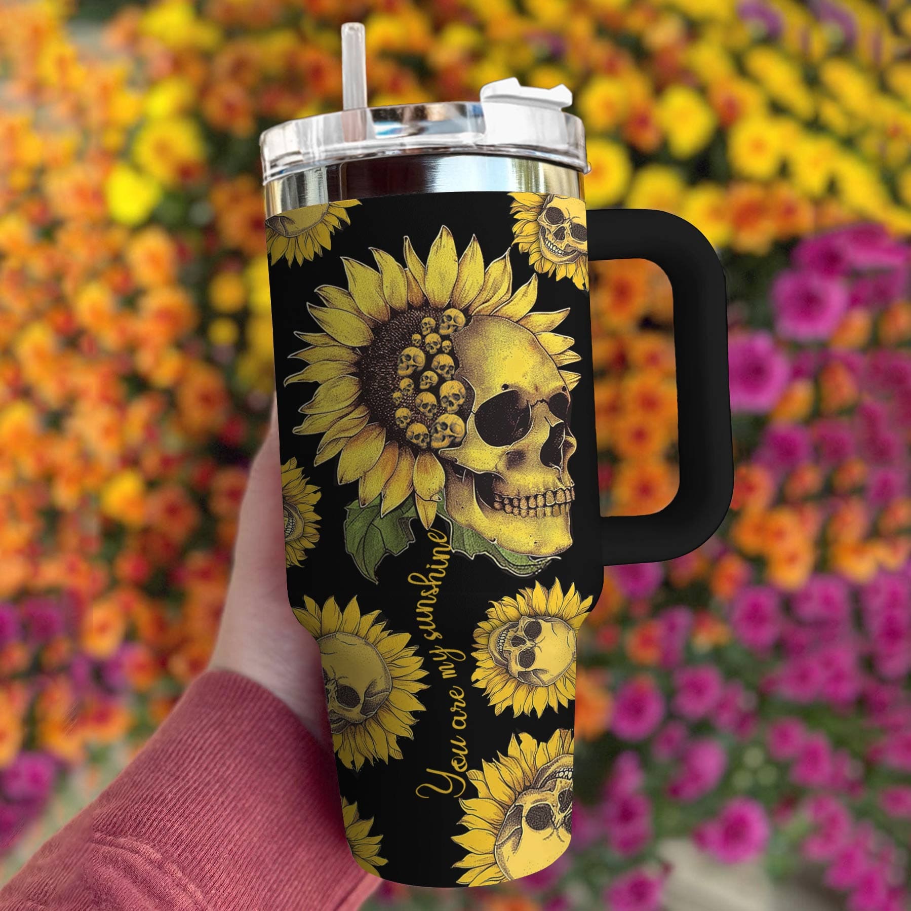 Skull You Are My Sunshine Custom Stanley Quencher 40oz Stainless Steel Tumbler With Handle