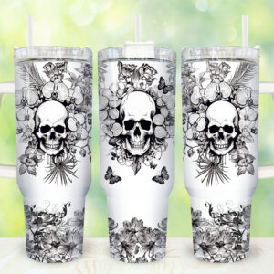 Skulls and Orchids Custom Stanley Quencher 40oz Stainless Steel Tumbler With Handle