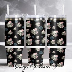 Skulls and Roses Custom Stanley Quencher 40oz Stainless Steel Tumbler With Handle