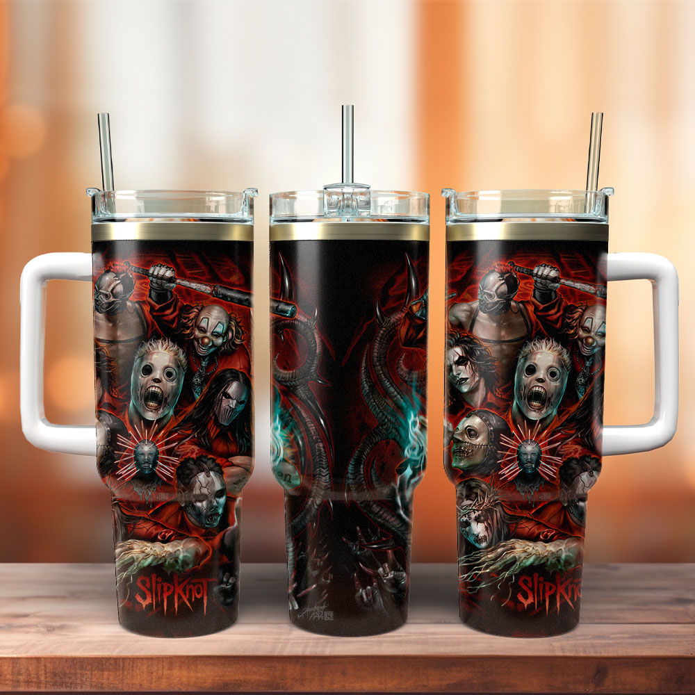 Slipknot Music Band Custom Stanley Quencher 40oz Stainless Steel Tumbler With Handle